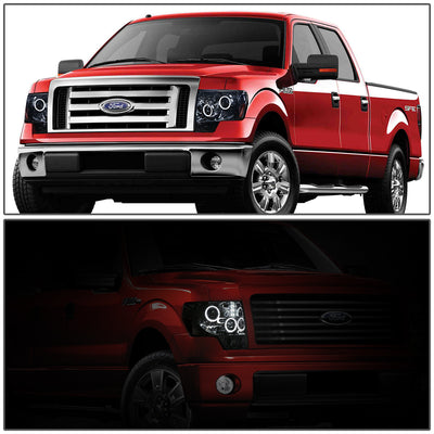 D-Motoring - Headlights - LED Halo Rings - Smoked Lens - Amber Corner - Projector - Plug-n-Play - Pair - 09-14 Ford F-150 - 5