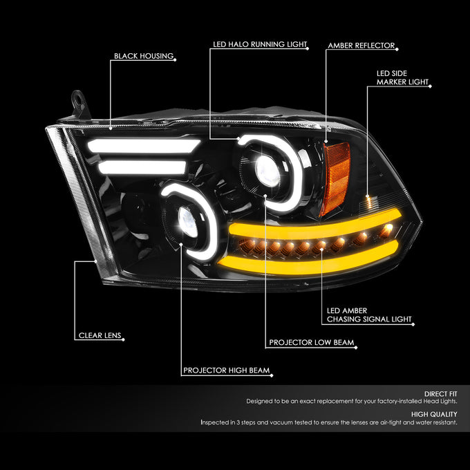 LED DRL Halo Projector Headlights<br>10-18 Ram 1500-3500, 2009 Dodge Ram 1500