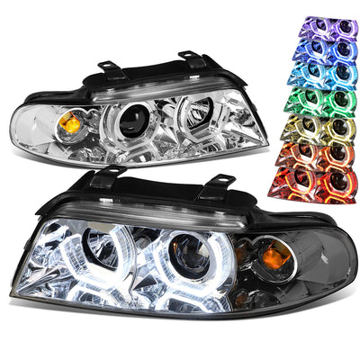 D-Motoring - Headlights - RGB Color LED U-Halo - Chrome Housing - Projector - Plug-n-Play - Pair - 96-01 Audi A4 & Quattro Models - 1
