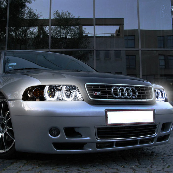 D-Motoring - Headlights - RGB Color LED U-Halo - Chrome Housing - Projector - Plug-n-Play - Pair - 96-01 Audi A4 & Quattro Models - 7