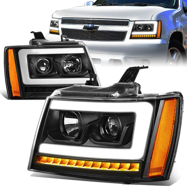 07-14 Tahoe Suburban Headlights - LED Sequential Signal - Clear Lens - Amber Corner - Projector - Pair - 1