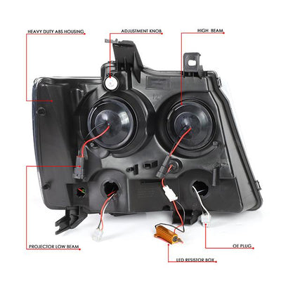 07-14 Tahoe Suburban Headlights - LED Sequential Signal - Clear Lens - Clear Corner - Projector - Pair - 9