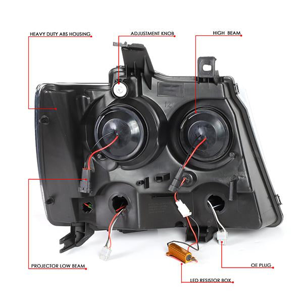 07-14 Tahoe Suburban Headlights - LED Sequential Signal - Clear Lens - Clear Corner - Projector - Pair - 9