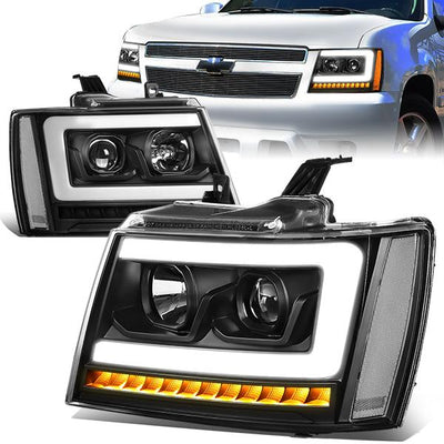 07-14 Tahoe Suburban Headlights - LED Sequential Signal - Clear Lens - Clear Corner - Projector - Pair - 1