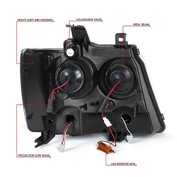 07-14 Tahoe Suburban Headlights - LED Sequential Signal - Clear Lens - Amber Corner - Projector - Pair - 9