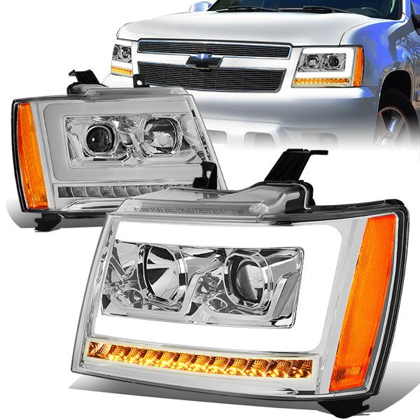 07-14 Tahoe Suburban Headlights - LED Sequential Signal - Clear Lens - Amber Corner - Projector - Pair - 1