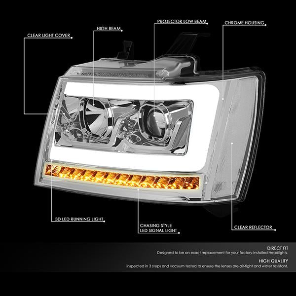 07-14 Tahoe Suburban Headlights - LED Sequential Signal - Clear Lens - Clear Corner - Projector - Pair - 2