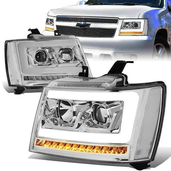 07-14 Tahoe Suburban Headlights - LED Sequential Signal - Clear Lens - Clear Corner - Projector - Pair - 1
