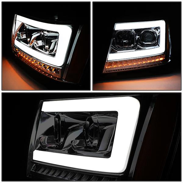 07-14 Tahoe Suburban Headlights - LED Sequential Signal - Smoked Lens - Amber Corner - Projector - Pair - 3