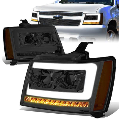 07-14 Tahoe Suburban Headlights - LED Sequential Signal - Smoked Lens - Amber Corner - Projector - Pair - 1