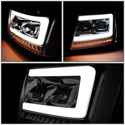 07-14 Tahoe Suburban Headlights - LED Sequential Signal - Smoked Lens - Clear Corner - Projector - Pair - 3