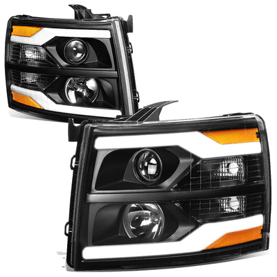 D-Motoring - 7-14 Chevy Silverado 1500 2500 3500 Headlights - Dual LED DRL Strips - Clear Lens - Amber Corner - Plug-n-Play - Pair - 1