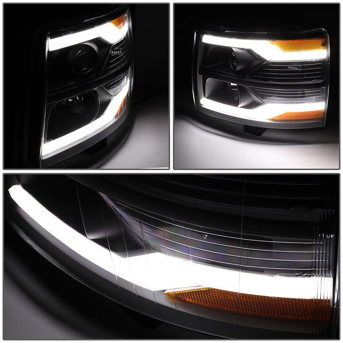 D-Motoring - 7-14 Chevy Silverado 1500 2500 3500 Headlights - Dual LED DRL Strips - Clear Lens - Amber Corner - Plug-n-Play - Pair - 3