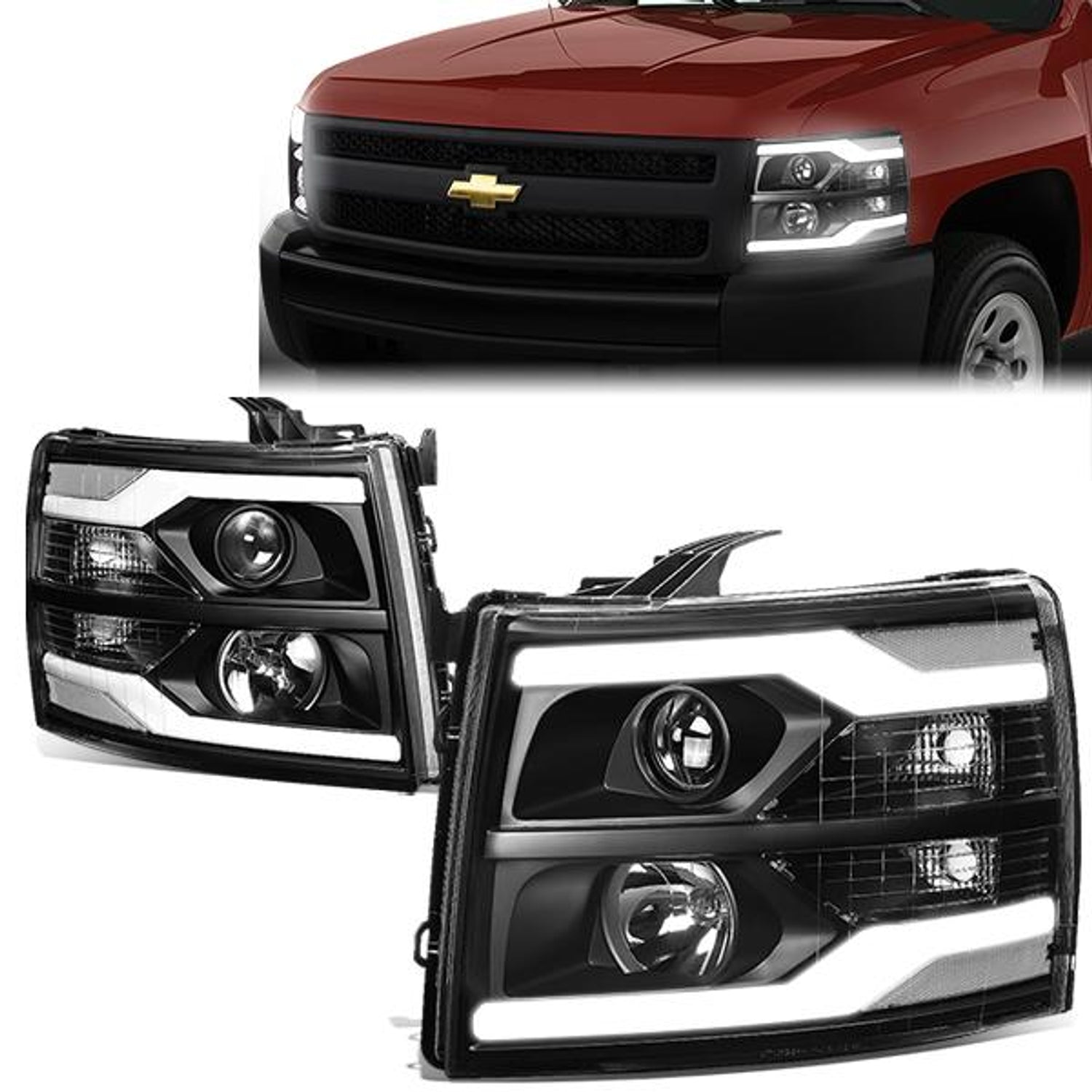 07-14-chevy-silverado-headlights-dual-led-drl-clear-lens-clear-corner-projector-plug-n-play-pair-hl-hpl-csil07-g2-bk-cl1 - 1