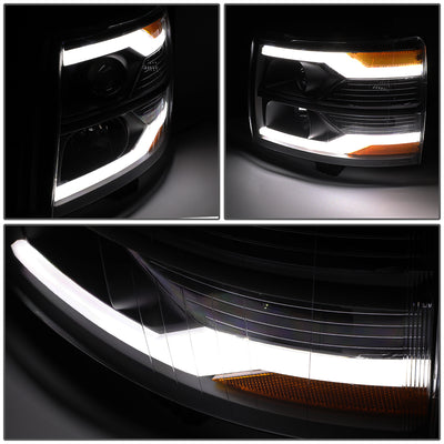 D-Motoring - 07-14 Chevy Silverado Headlights - Dual LED DRL Tube - Smoked Lens - Amber Corner - Projector - Plug-n-Play - Pair - 3