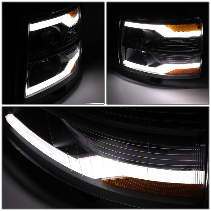 D-Motoring - 07-14 Chevy Silverado Headlights - Dual LED DRL Tube - Smoked Lens - Amber Corner - Projector - Plug-n-Play - Pair - 3