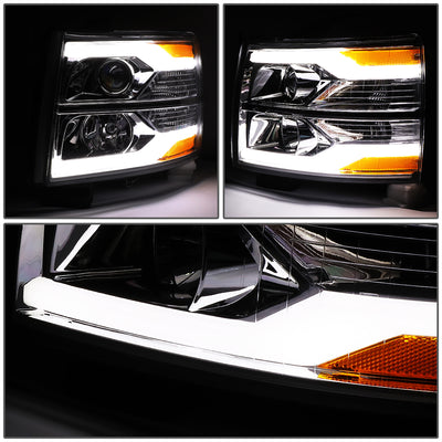 D-Motoring - 07-14 Chevy Silverado Headlights - Dual LED DRL Tube - Clear Lens - Amber Corner - Projector - Plug-n-Play - Pair - 3