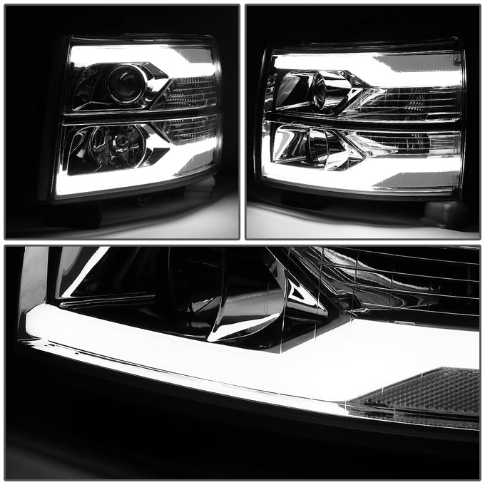 D-Motoring - 07-14 Chevy Silverado Headlights - Dual LED DRL Tube - Clear Lens - Clear Corner - Projector - Plug-n-Play - Pair - 3