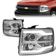 07-14 Chevy Silverado Headlights - Dual LED DRL Tube - Clear Lens - Clear Corner - Projector - Plug-n-Play - Pair