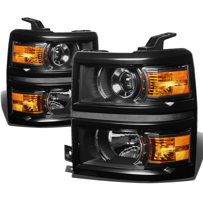 D-Motoring - Headlights - Black Housing - Amber Corner - Projector - Plug-n-Play - Pair - Chevrolet Silverado 1500 - 1