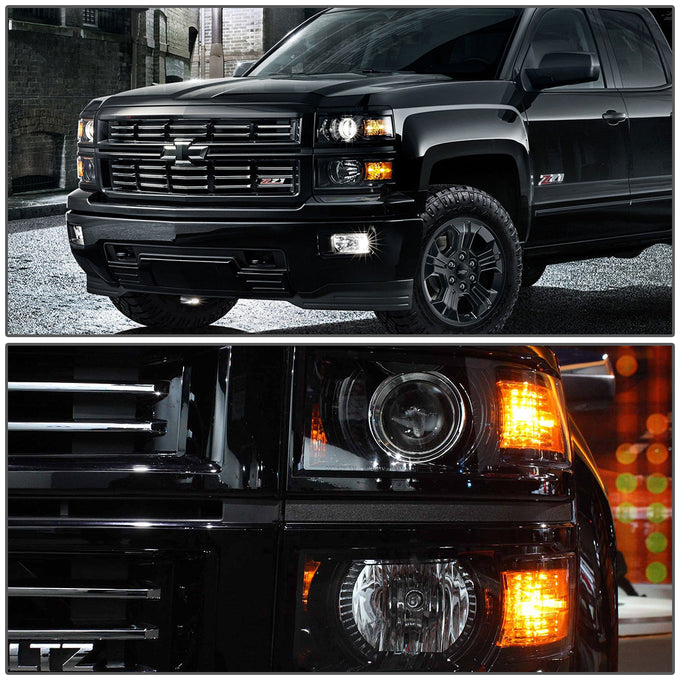 D-Motoring - Headlights - Black Housing - Amber Corner - Projector - Plug-n-Play - Pair - Chevrolet Silverado 1500 - 5
