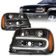02-09 Chevy Chevrolet Trailblazer Trailblazer EXT Headlights - LED DRL - Black Housing - Amber Corner - Projector - Plug-n-Play - Pair
