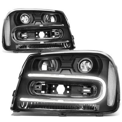 D-Motoring - 02-06 Chevrolet Trailblazer EXT  Headlights - LED DRL - Black Housing - Clear Reflector - Projector - Plug-n-Play - Pair - 1