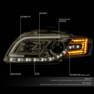 D-Motoring - Headlights - LED DRL+Turn Signal - Projector - Plug-n-Play - Pair - Audi A4 Sedan / Wagon / S4 Sedan / Wagon - 2