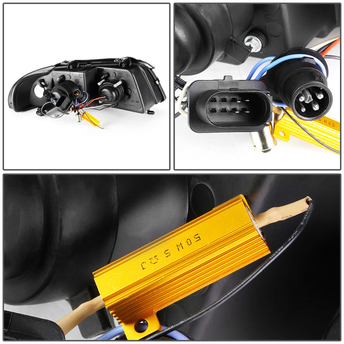 D-Motoring - Headlights - LED DRL+Corner - Black Housing - Projector - Plug-n-Play - Pair - 96-01 Audi A4 & Quattro Models - 5