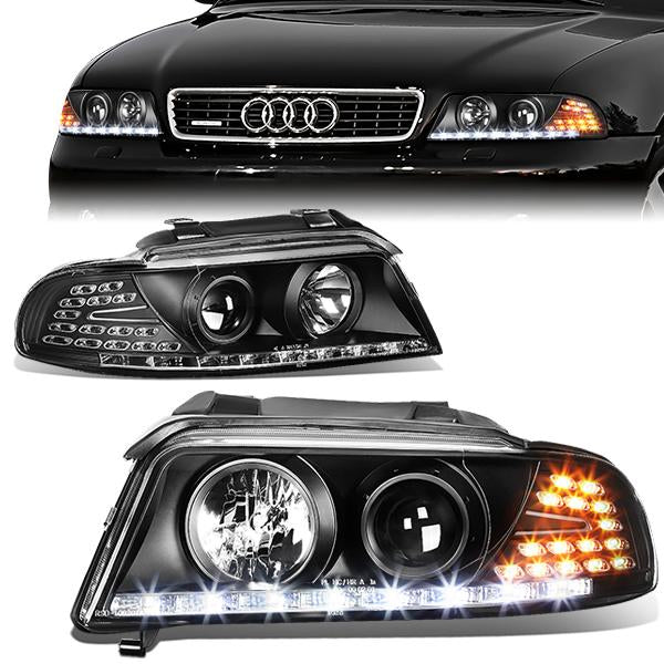 96-01 Audi A4 Quattro Models Headlights - LED DRL+Corner - Black Housing - Projector - Plug-n-Play - Pair