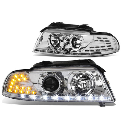 D-Motoring - Headlights - LED DRL+Corner - Chrome Housing - Projector - Plug-n-Play - Pair - 96-01 Audi A4 & Quattro Models - 1
