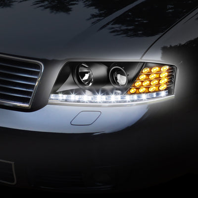 D-Motoring - Headlights - LED DRL - Black Housing - Projector - Plug-n-Play - Pair - 02-04 Audi A6 / A6 Quattro - 7