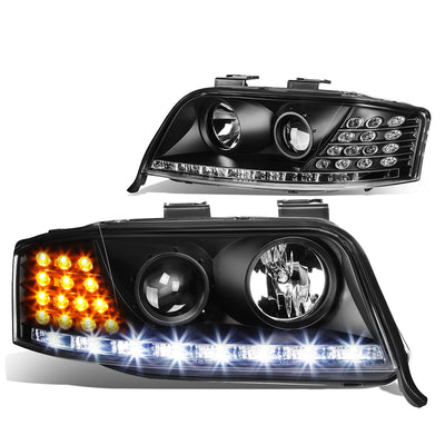 D-Motoring - Headlights - LED DRL - Black Housing - Projector - Plug-n-Play - Pair - 02-04 Audi A6 / A6 Quattro - 1