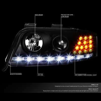 D-Motoring - Headlights - LED DRL - Black Housing - Projector - Plug-n-Play - Pair - 02-04 Audi A6 / A6 Quattro - 2