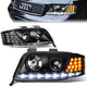 02-04 Audi A6 Quattro Headlights - LED DRL - Black Housing - Projector - Plug-n-Play - Pair