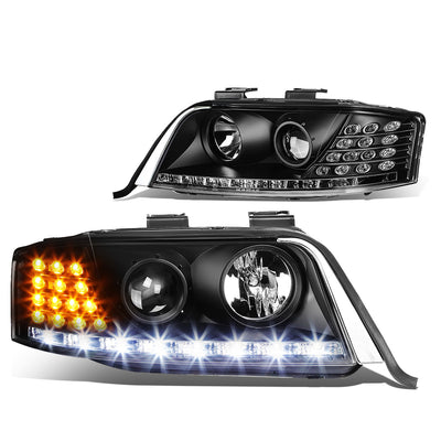 D-Motoring - Headlights - LED DRL+Corner - Black Housing - Projector - Plug-n-Play - Pair - 98-01 Audi A6 / A6 Quattro - 1