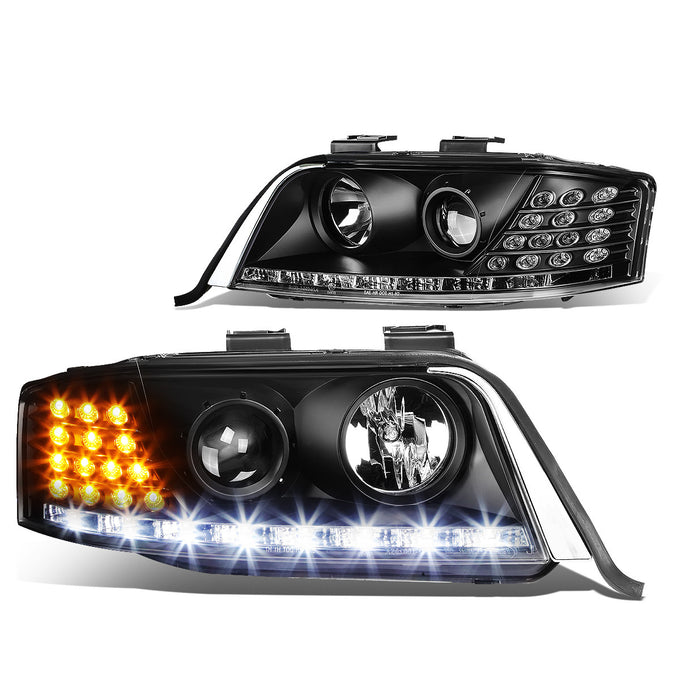 D-Motoring - Headlights - LED DRL+Corner - Black Housing - Projector - Plug-n-Play - Pair - 98-01 Audi A6 / A6 Quattro - 1