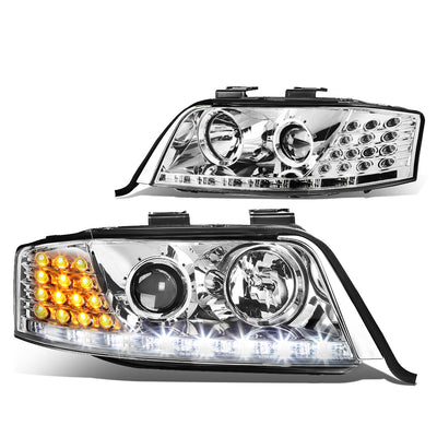 D-Motoring - Headlights - LED DRL+Corner - Chrome Housing - Projector - Plug-n-Play - Pair - 98-01 Audi A6 / A6 Quattro - 1