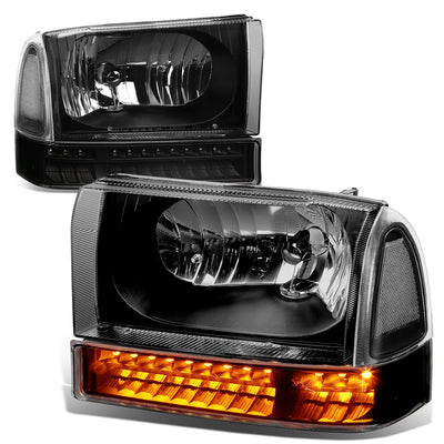 D-Motoring - Headlights - LED DRL+Corner - Black Housing - Plug-n-Play - Pair - Ford F-250 / F-350 / Excursion - 1