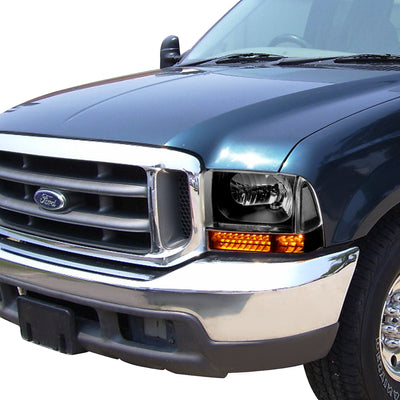 D-Motoring - Headlights - LED DRL+Corner - Black Housing - Plug-n-Play - Pair - Ford F-250 / F-350 / Excursion - 5