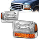 99-04 Ford F-250 F-350 Excursion Headlights - LED DRL+Corner - Chrome Housing - Amber Corner - Plug-n-Play - Pair