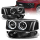 01-07 GMC Sierra 1500 Yukon Denali Headlights - LED Halo Rings - Black Housing - Projector - Plug-n-Play - Pair