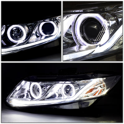 D-Motoring - Headlights - LED Halo Rings+DRL - Chrome Housing - Amber Corner - Projector - Plug-n-Play - Pair - Honda Civic 2-Door Coupe / Civic 4-Door Sedan - 2