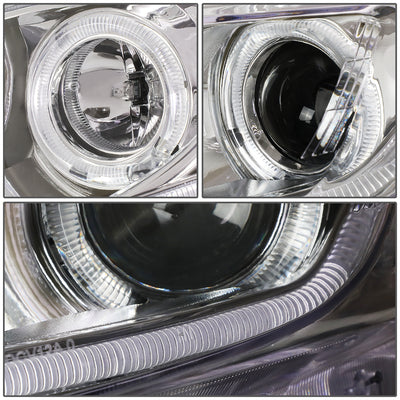D-Motoring - Headlights - LED Halo Rings+DRL - Chrome Housing - Amber Corner - Projector - Plug-n-Play - Pair - Honda Civic 2-Door Coupe / Civic 4-Door Sedan - 3