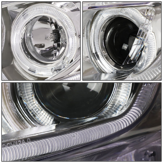 D-Motoring - Headlights - LED Halo Rings+DRL - Chrome Housing - Amber Corner - Projector - Plug-n-Play - Pair - Honda Civic 2-Door Coupe / Civic 4-Door Sedan - 3