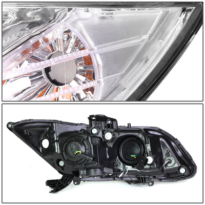 D-Motoring - Headlights - LED Halo Rings+DRL - Chrome Housing - Amber Corner - Projector - Plug-n-Play - Pair - Honda Civic 2-Door Coupe / Civic 4-Door Sedan - 4