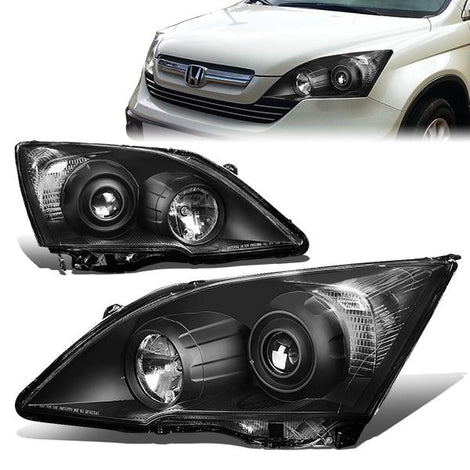 07-11 Honda CRV Headlights - Black Housing - Clear Corner - Projector - Plug-n-Play - Pair