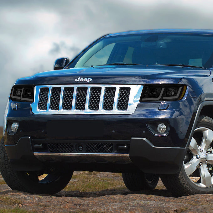 D-Motoring - 11-13 Jeep Grand Cherokee Headlights - LED DRL+Signal - Smoked Lens - Amber Corner - Projector - Plug-n-Play - Pair - 7