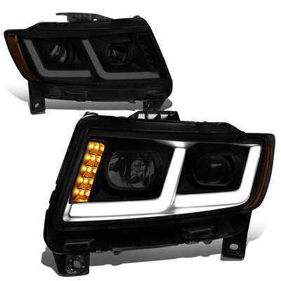 11-13 Jeep Grand Cherokee Headlights - LED DRL+Signal - Smoked Lens - Amber Corner - Projector - Plug-n-Play - Pair