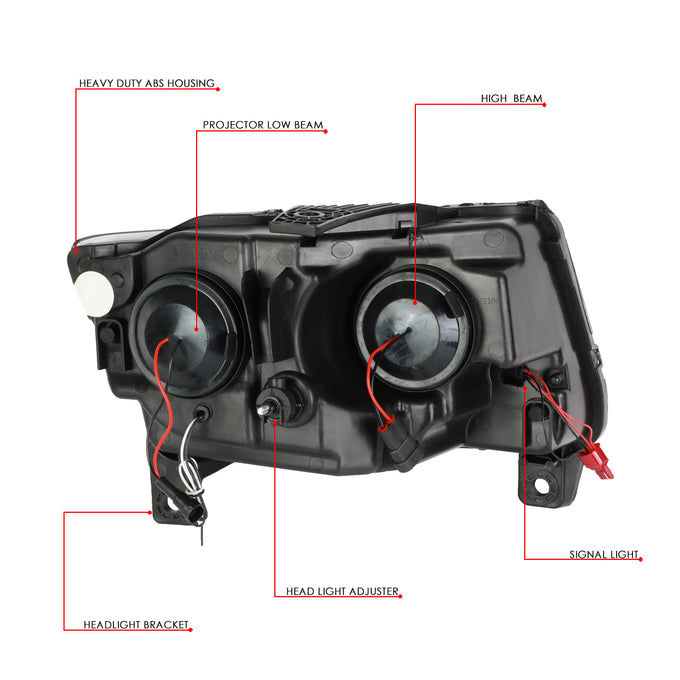 D-Motoring - 11-13 Jeep Grand Cherokee Headlights - LED DRL+Signal - Smoked Lens - Amber Corner - Projector - Plug-n-Play - Pair - 6